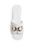 Sandalia Blanco Dama Punta Cuadrada Herraje Plana Elegante Comoda 4170006
