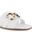 Sandalia Blanco Dama Punta Cuadrada Herraje Plana Elegante Comoda 4170006