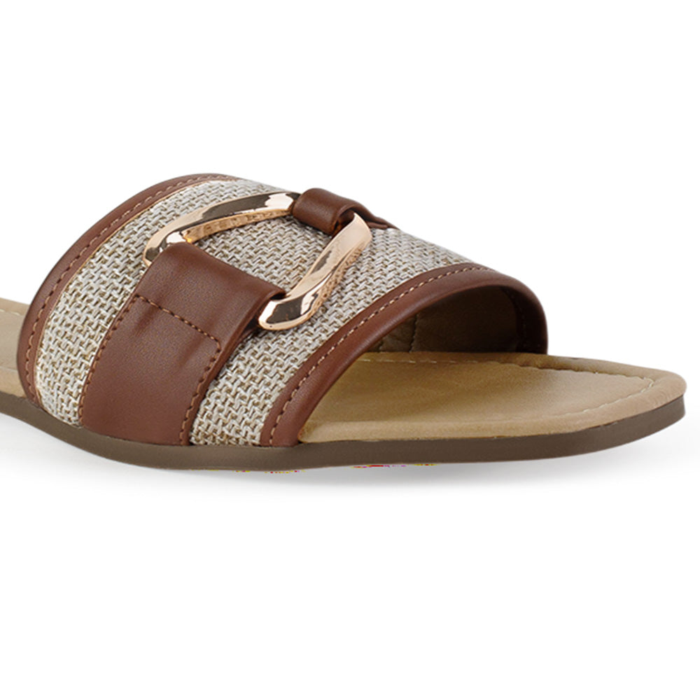 Sandalia Cafe Mujer Moda Slide Hebilla Decorativa Estilo Casual 4170009