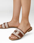Sandalia Cafe Mujer Moda Slide Hebilla Decorativa Estilo Casual 4170009