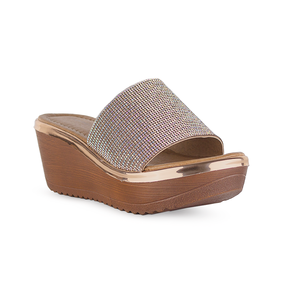 Sandalia Oro Rosa Plataforma Pedreria Tornasol Moda Mujer 3010080