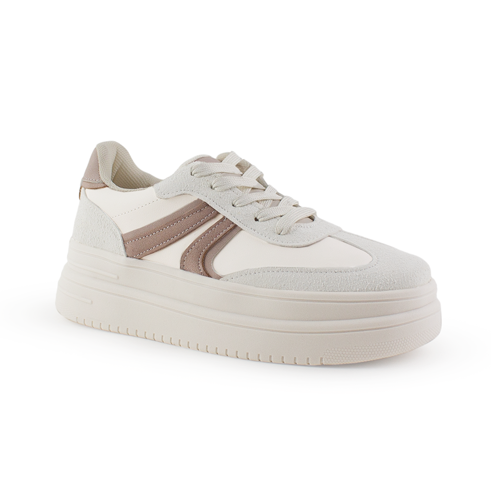 Tenis Beige Rosa Dama Casual Plataforma Moda Cordones Urbano Sneaker Mujer 4370175