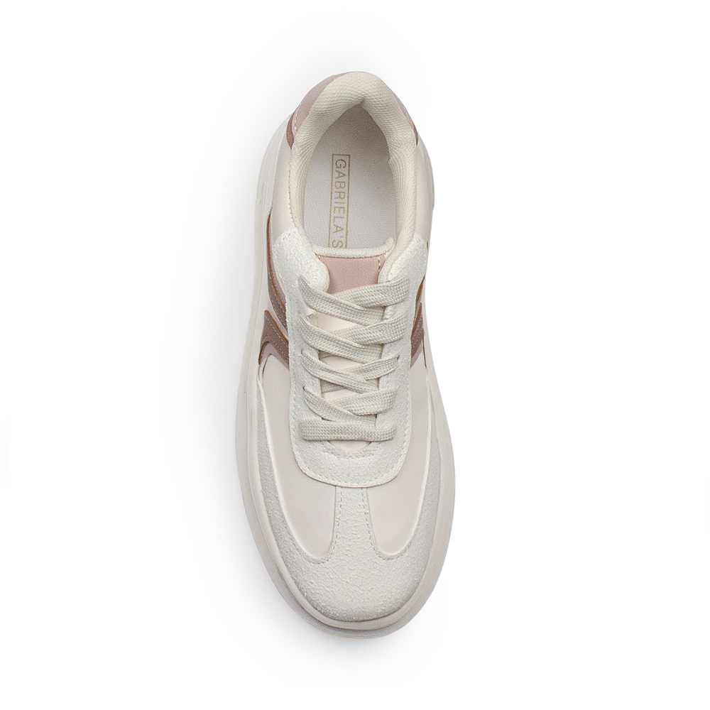 Tenis Beige Rosa Dama Casual Plataforma Moda Cordones Urbano Sneaker Mujer 4370175