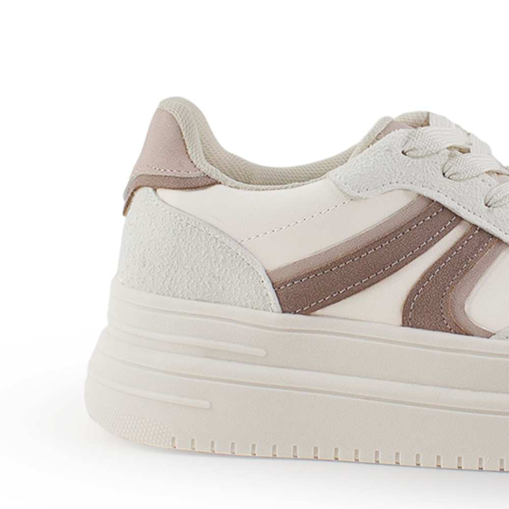 Tenis Beige Rosa Dama Casual Plataforma Moda Cordones Urbano Sneaker Mujer 4370175
