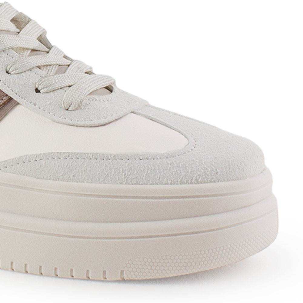 Tenis Beige Rosa Dama Casual Plataforma Moda Cordones Urbano Sneaker Mujer 4370175