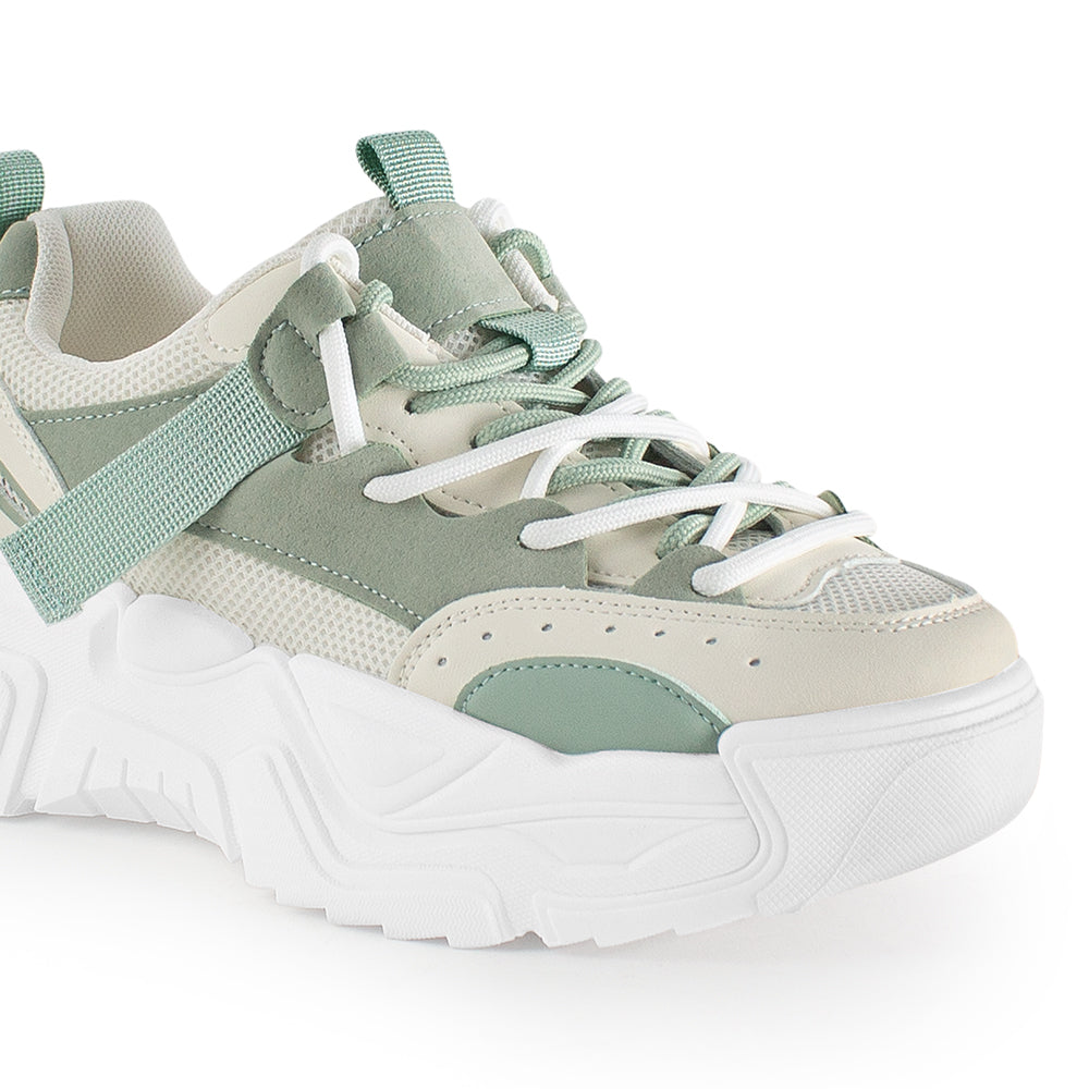 Tenis Verde Blanco Dama Plataforma Chunky Cordones Comodo Urbano Moda 3201389