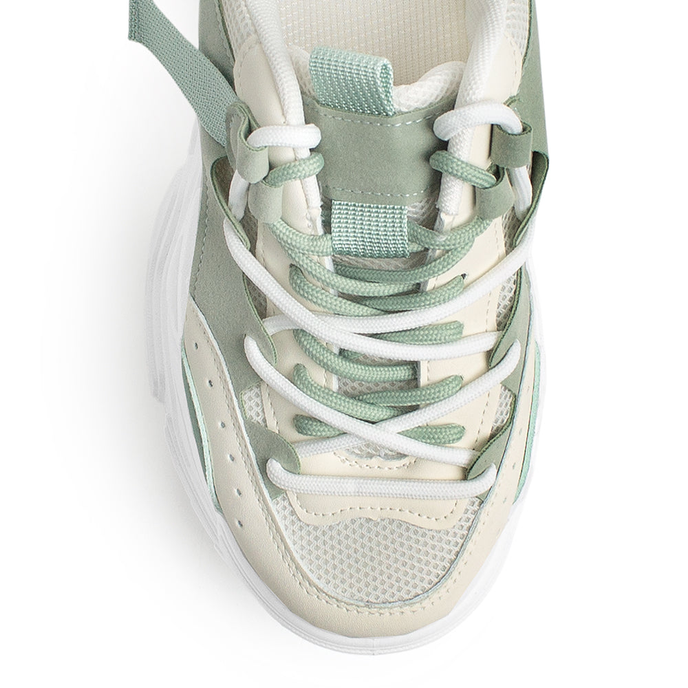 Tenis Verde Blanco Dama Plataforma Chunky Cordones Comodo Urbano Moda 3201389