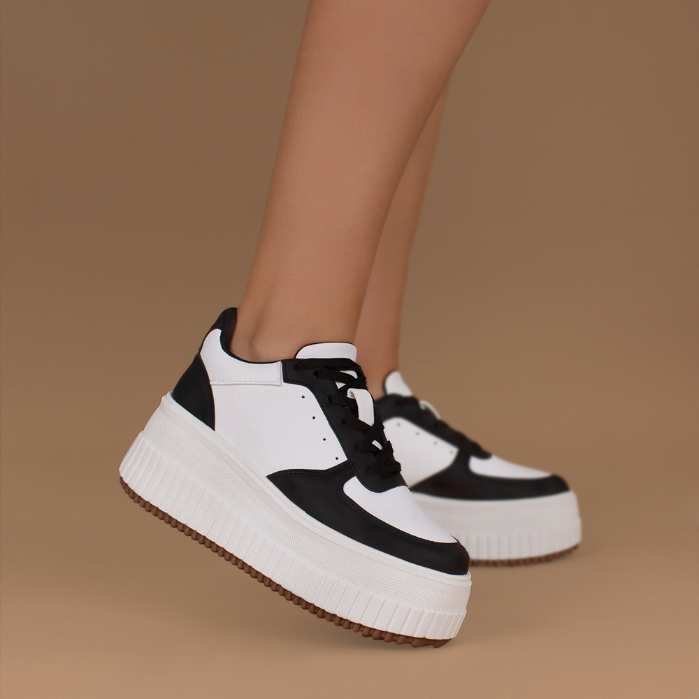 Tenis Blanco Negro Casual Mujer Comodo Plataforma Alta Sneakers Moda 4490083