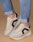 Tenis Beige Negro Mujer Casual Moda Comodo Sneakers Urbano Dama 3402810