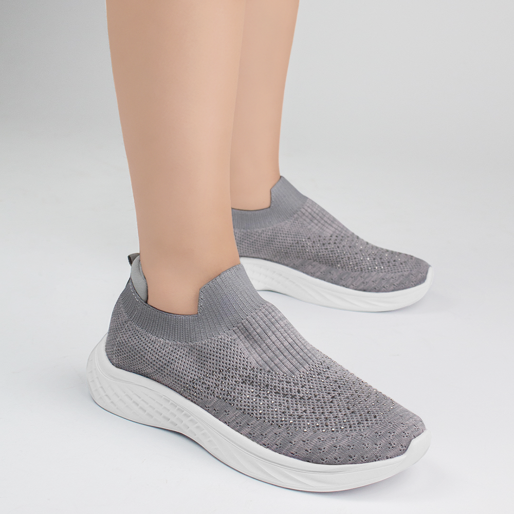 Tenis Gris Confort Dama Plano Brillos Casual Comodidad Mujer 3402857