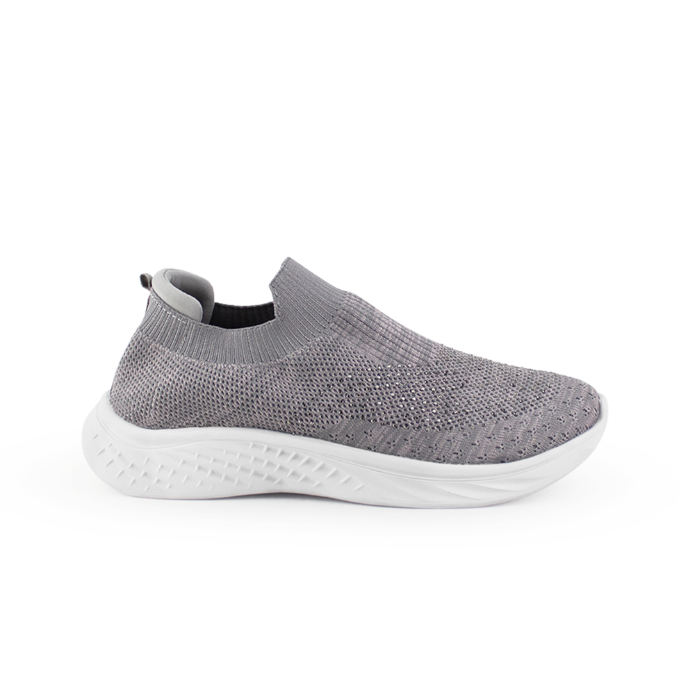 Tenis Gris Confort Dama Plano Brillos Casual Comodidad Mujer 3402857