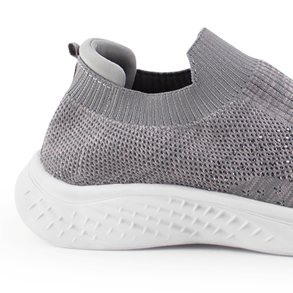 Tenis Gris Confort Dama Plano Brillos Casual Comodidad Mujer 3402857