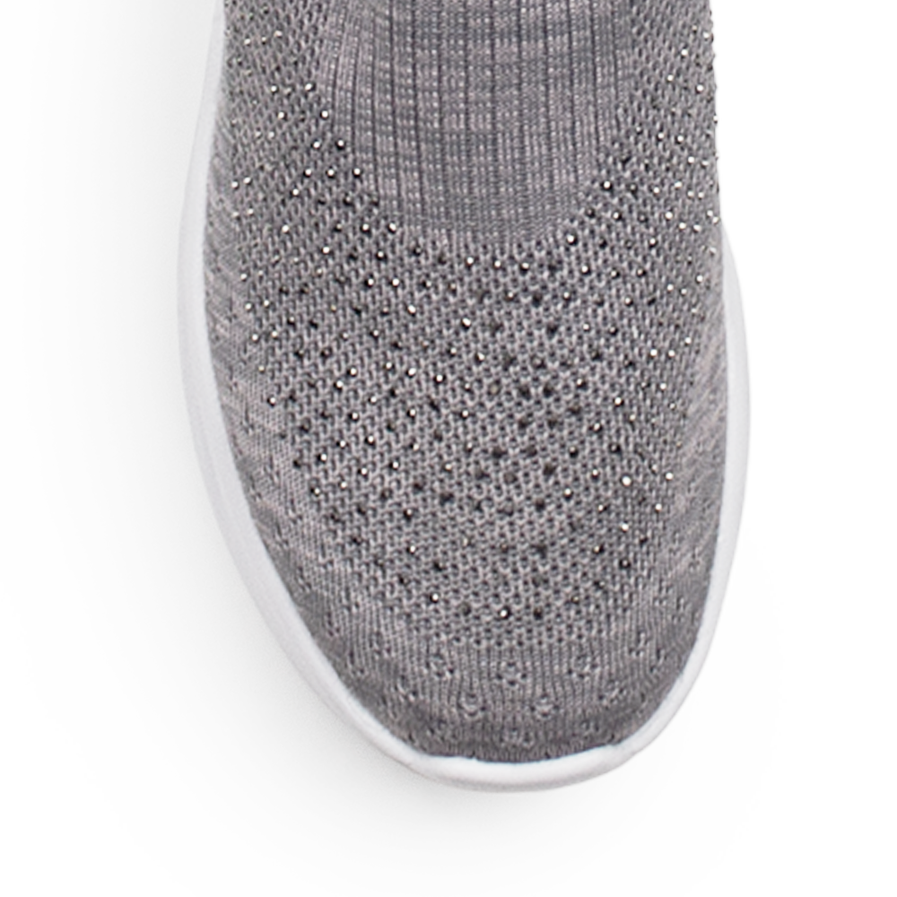 Tenis Gris Confort Dama Plano Brillos Casual Comodidad Mujer 3402857