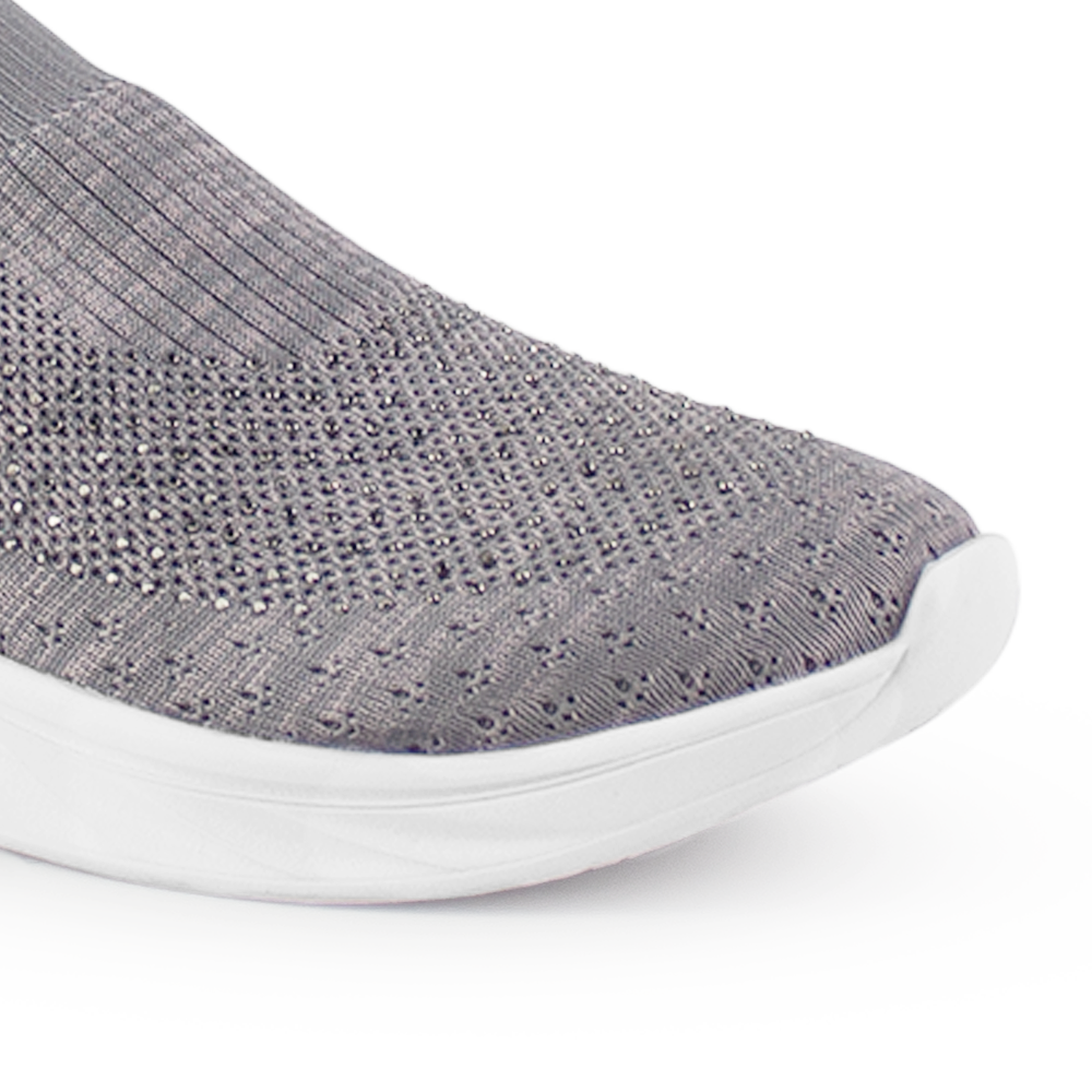 Tenis Gris Confort Dama Plano Brillos Casual Comodidad Mujer 3402857