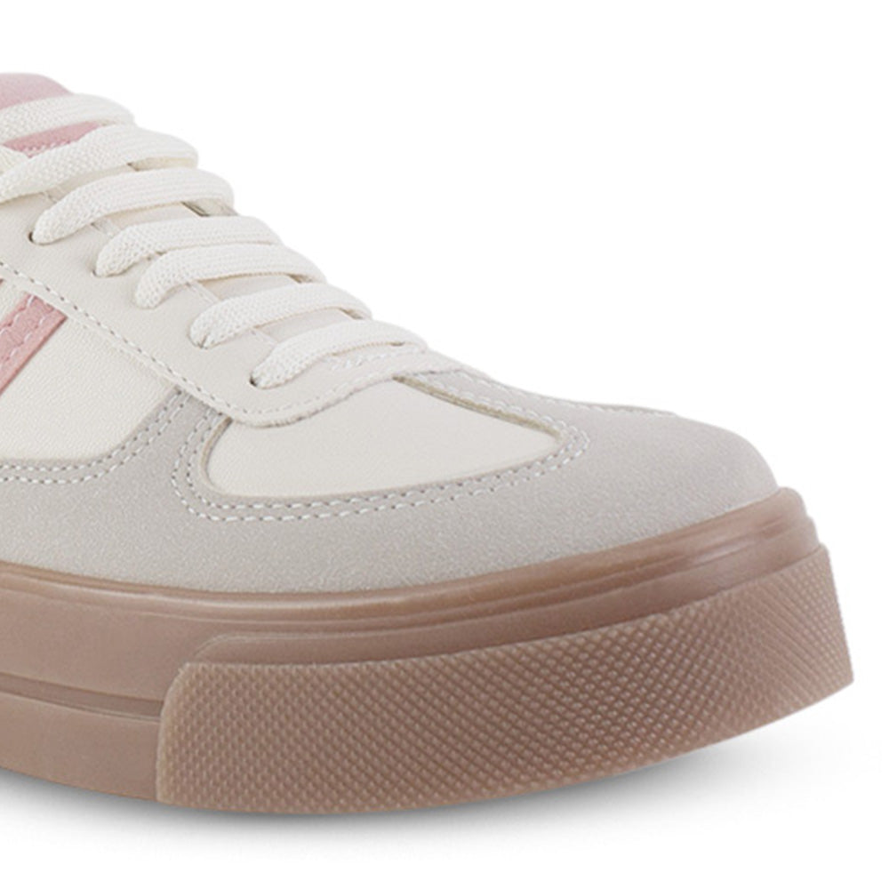 Tenis Beige Rosa Dama Casual Moda Urbano Agujeta Comodo Plataforma 3402958