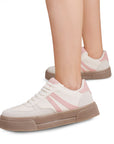 Tenis Beige Rosa Dama Casual Moda Urbano Agujeta Comodo Plataforma 3402958