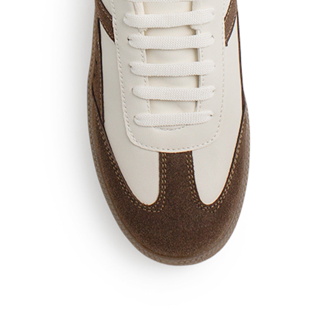 Tenis Beige Cafe Mujer Suela Ligera Puntera Redondeada Con Cordones 3402964