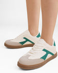 Tenis Beige Verde Mujer Suela Ligera Puntera Redondeada Con Cordones 3402965