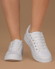 Tenis Blanco Dama Casual Piso Moda Comodo Agujeta Sneakers Mujer 3280206