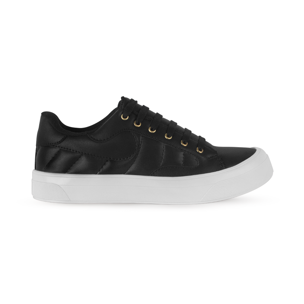 Tenis Negro Dama Casual Piso Moda Comodo Agujeta Sneakers Mujer 3280207