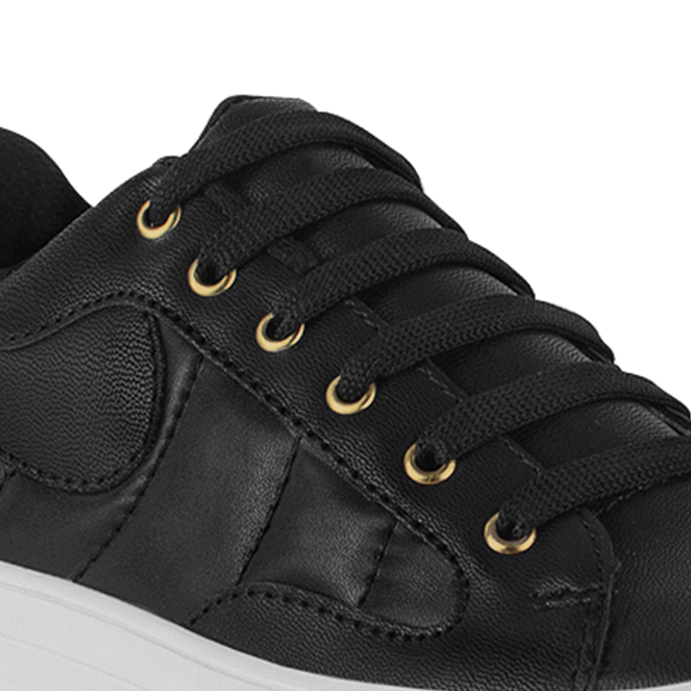 Tenis Negro Dama Casual Piso Moda Comodo Agujeta Sneakers Mujer