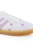 Tenis Blanco Morado Mujer Casual Agujetas Estampado Moda Sneakers  3280221