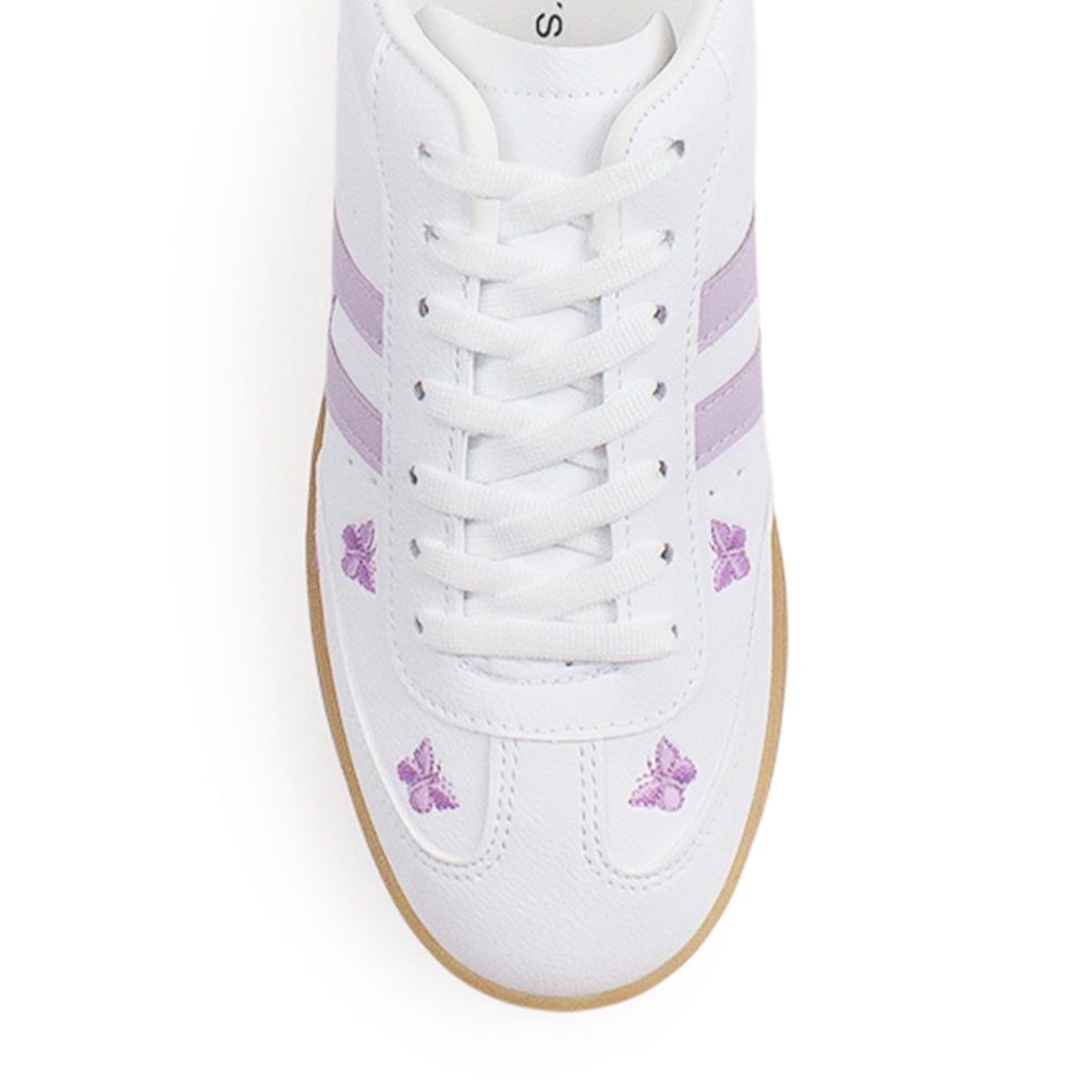 Tenis Blanco Morado Mujer Casual Agujetas Estampado Moda Sneakers  3280221