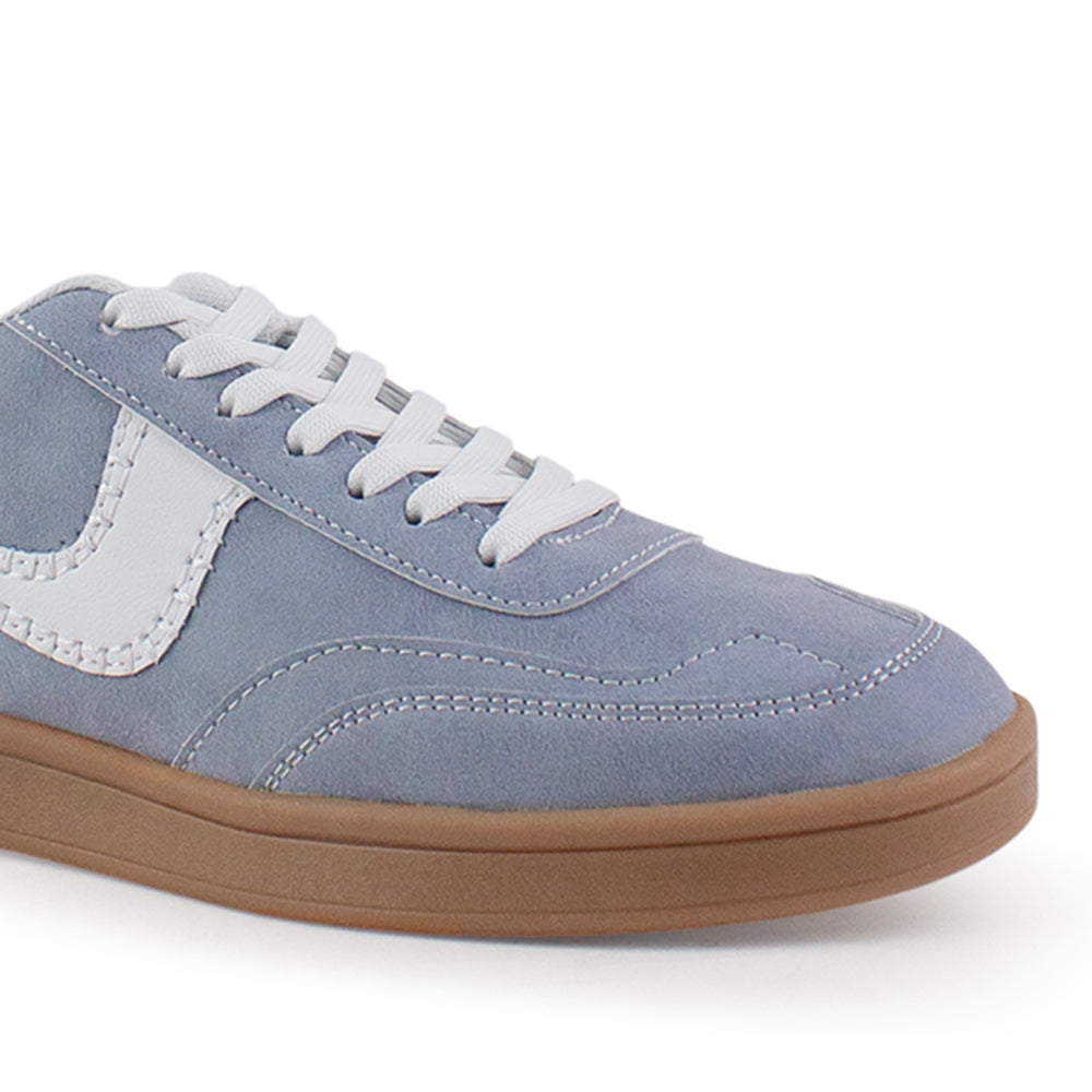 Tenis Azul Blanco Mujer Agujeta Moda Dama Suela Plana Casual Basico 3280222