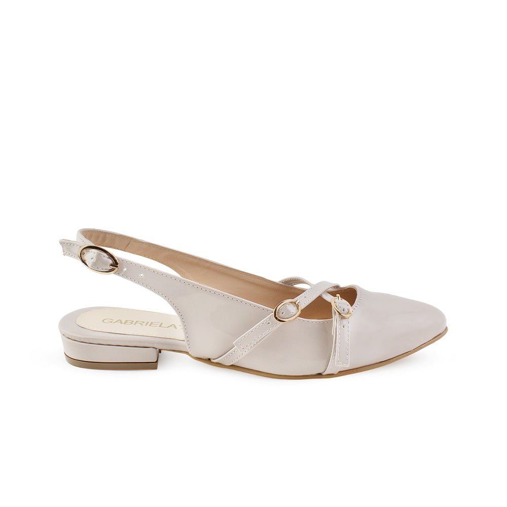 Balerina Beige Dama Doble Hebilla Tacon Bajo Destalonada Moda 4070060