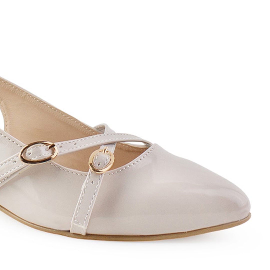 Balerina Beige Dama Doble Hebilla Tacon Bajo Destalonada Moda 4070060