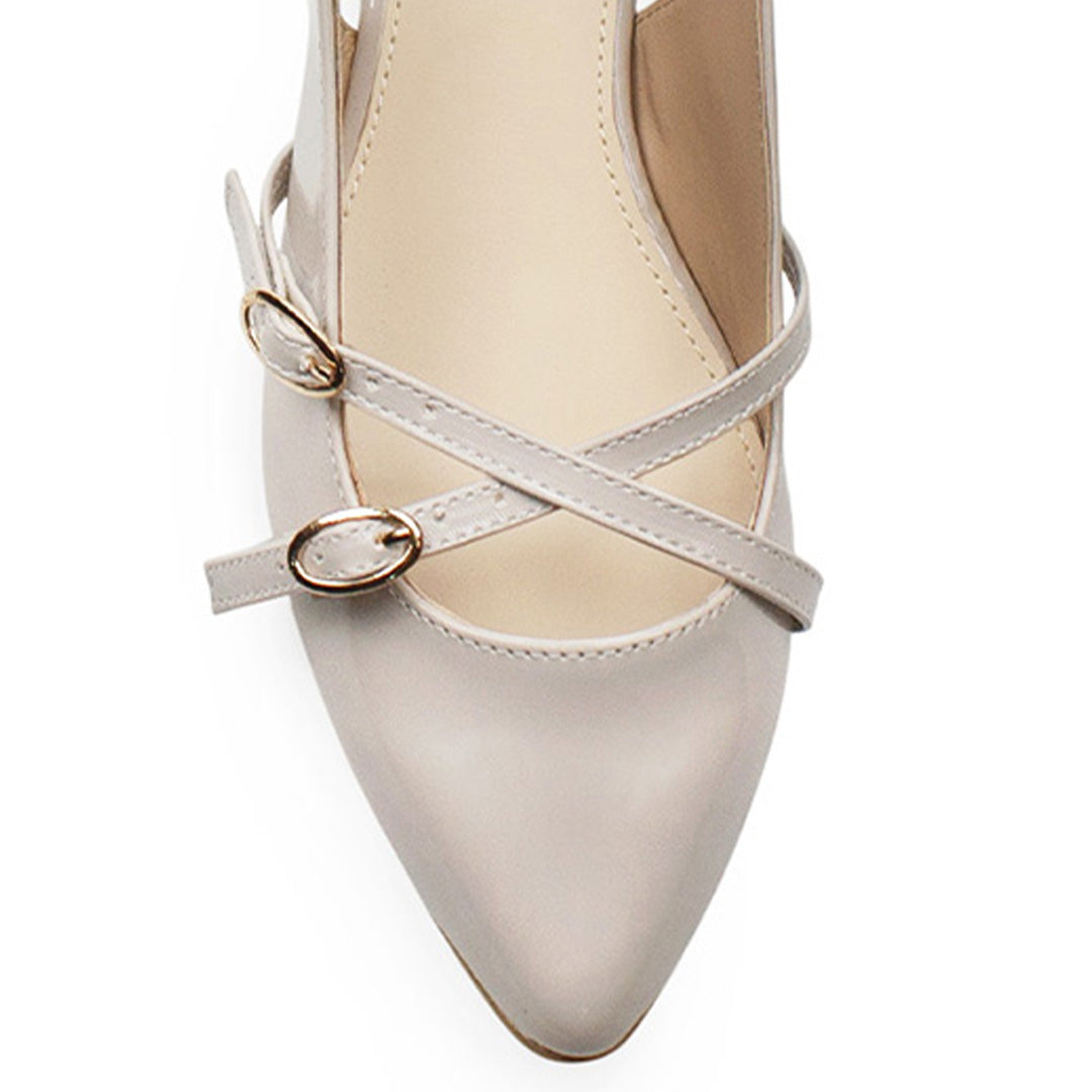 Balerina Beige Dama Doble Hebilla Tacon Bajo Destalonada Moda 4070060