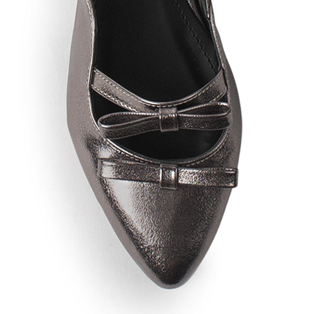 Balerina Gris Talon Descubierto Moños Casual Moda Zapatos Mujer 4070080