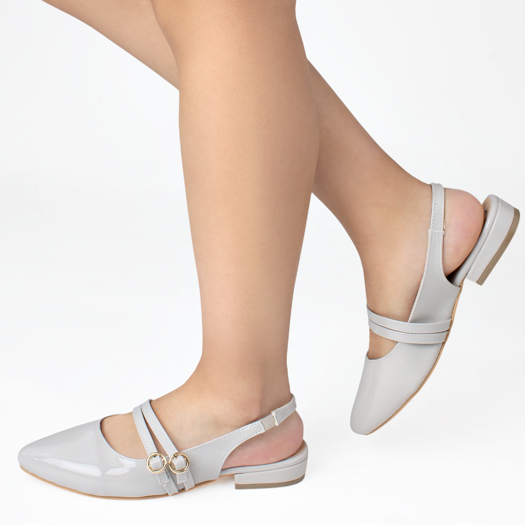 Zapatilla Beige Tacon Bajo Destalonado Doble Hebilla Moda Casual 4070081