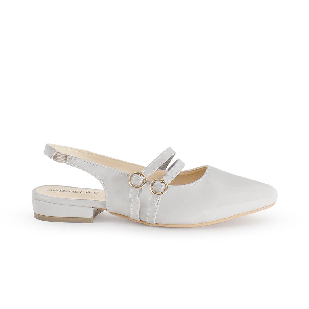 Zapatilla Beige Tacon Bajo Destalonado Doble Hebilla Moda Casual 4070081