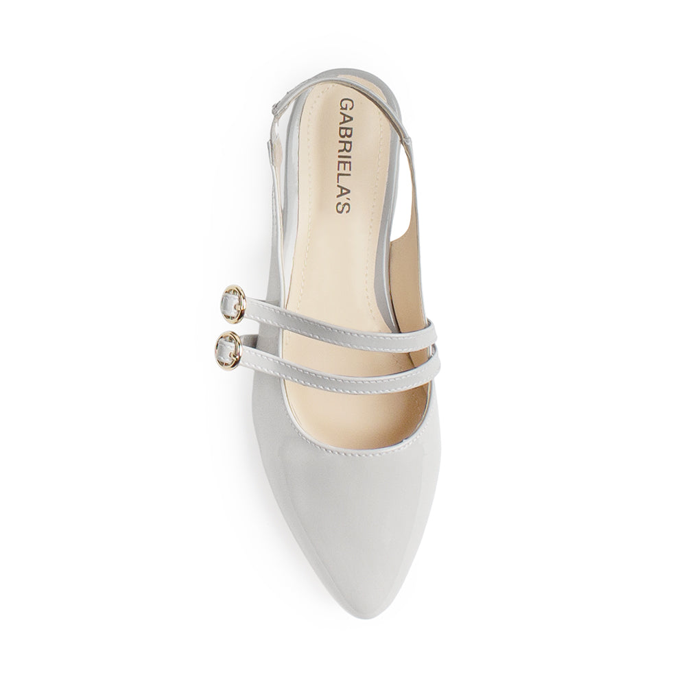 Zapatilla Beige Tacon Bajo Destalonado Doble Hebilla Moda Casual 4070081