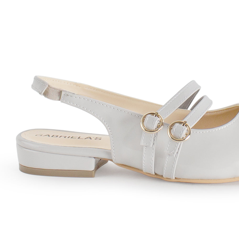 Zapatilla Beige Tacon Bajo Destalonado Doble Hebilla Moda Casual 4070081