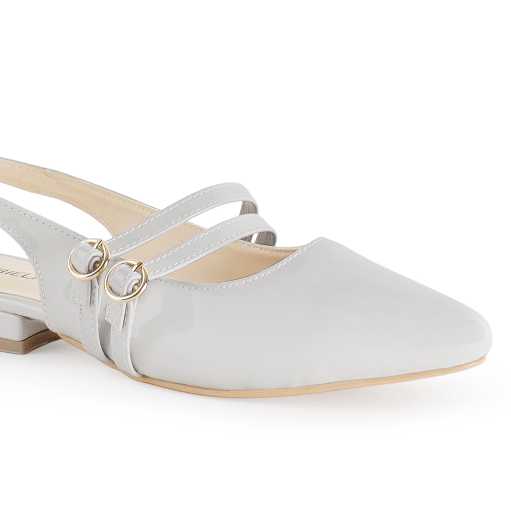 Zapatilla Beige Tacon Bajo Destalonado Doble Hebilla Moda Casual 4070081