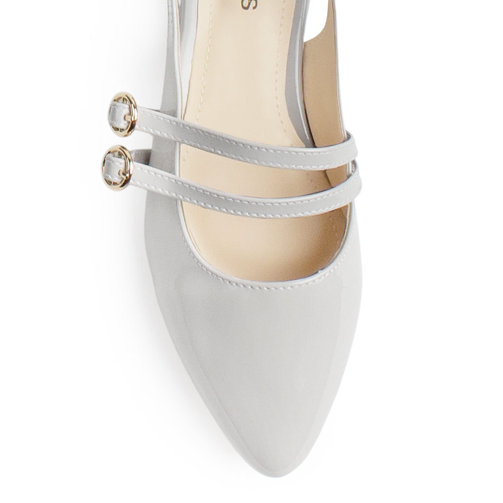 Zapatilla Beige Tacon Bajo Destalonado Doble Hebilla Moda Casual 4070081
