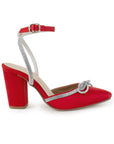 Zapatilla Rojo/Plata Dama Punta Cerrada Tacon Alto Brillos Fiesta 4950004