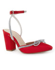 Zapatilla Rojo/Plata Dama Punta Cerrada Tacon Alto Brillos Fiesta 4950004