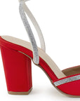 Zapatilla Rojo/Plata Dama Punta Cerrada Tacon Alto Brillos Fiesta 4950004