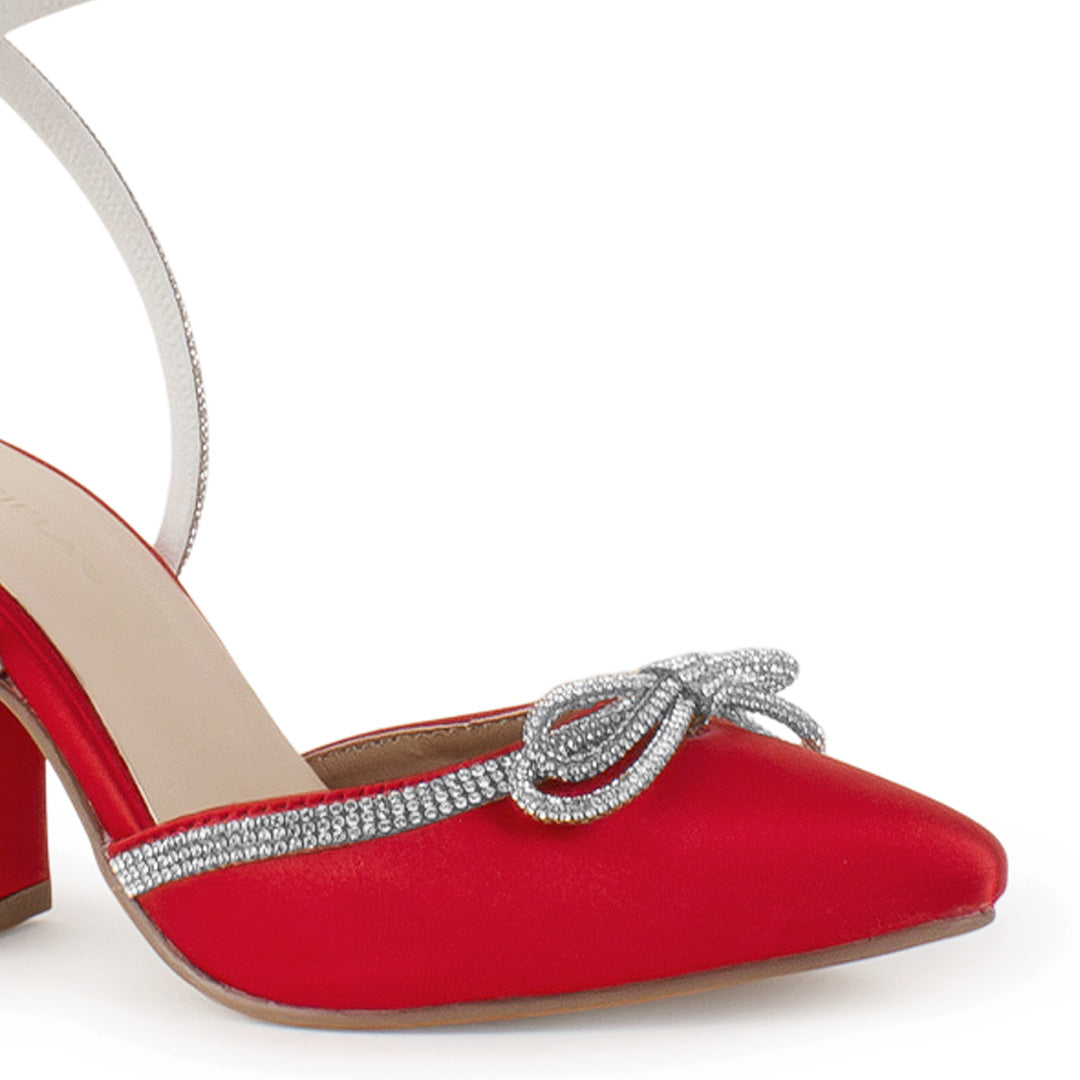 Zapatilla Rojo/Plata Dama Punta Cerrada Tacon Alto Brillos Fiesta 4950004