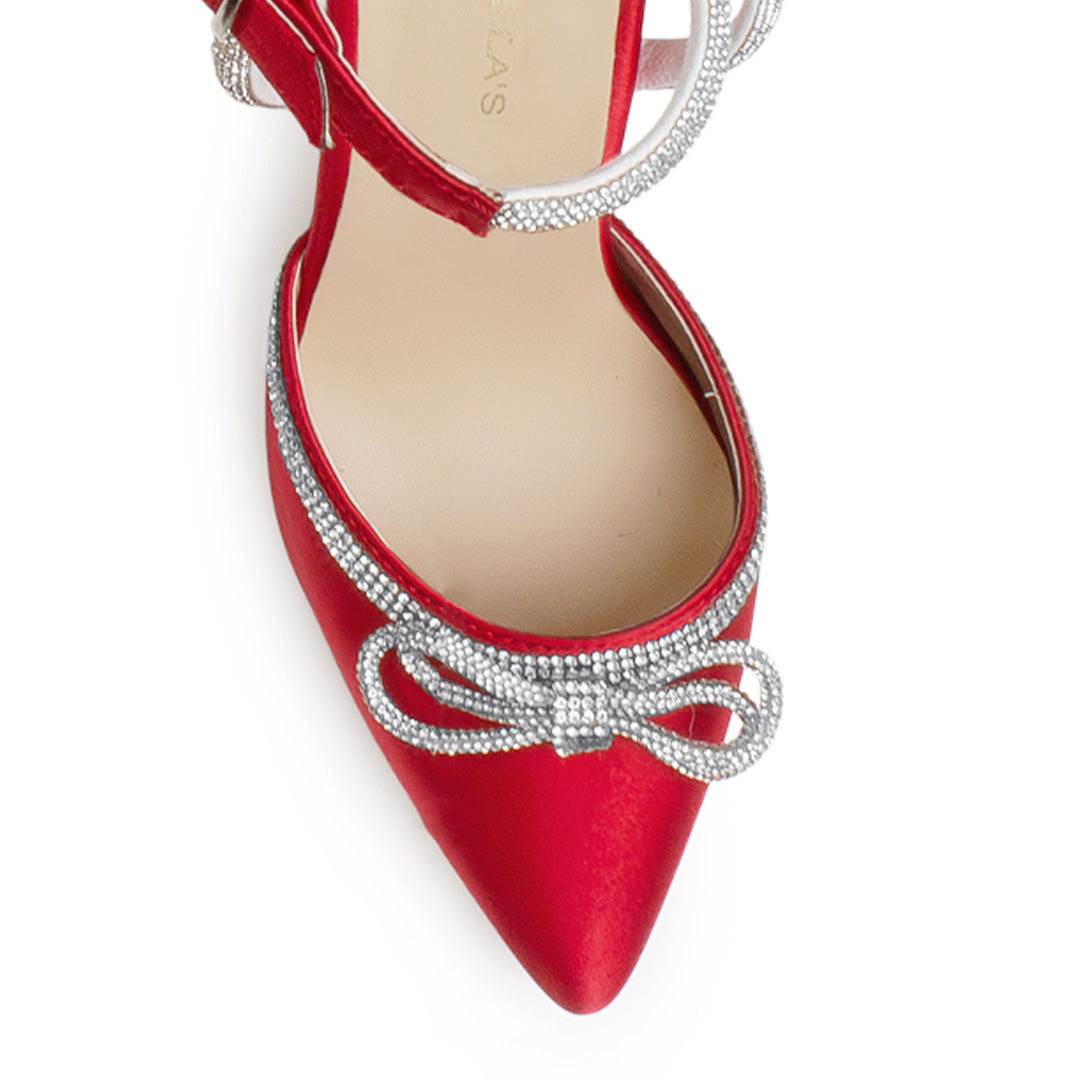 Zapatilla Rojo/Plata Dama Punta Cerrada Tacon Alto Brillos Fiesta 4950004