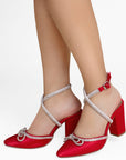 Zapatilla Rojo/Plata Dama Punta Cerrada Tacon Alto Brillos Fiesta 4950004