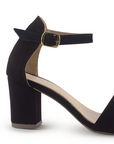 Zapatilla Negro Dama Tacón Bajo Cuadrado Casual Pulsera Ajuste 460425