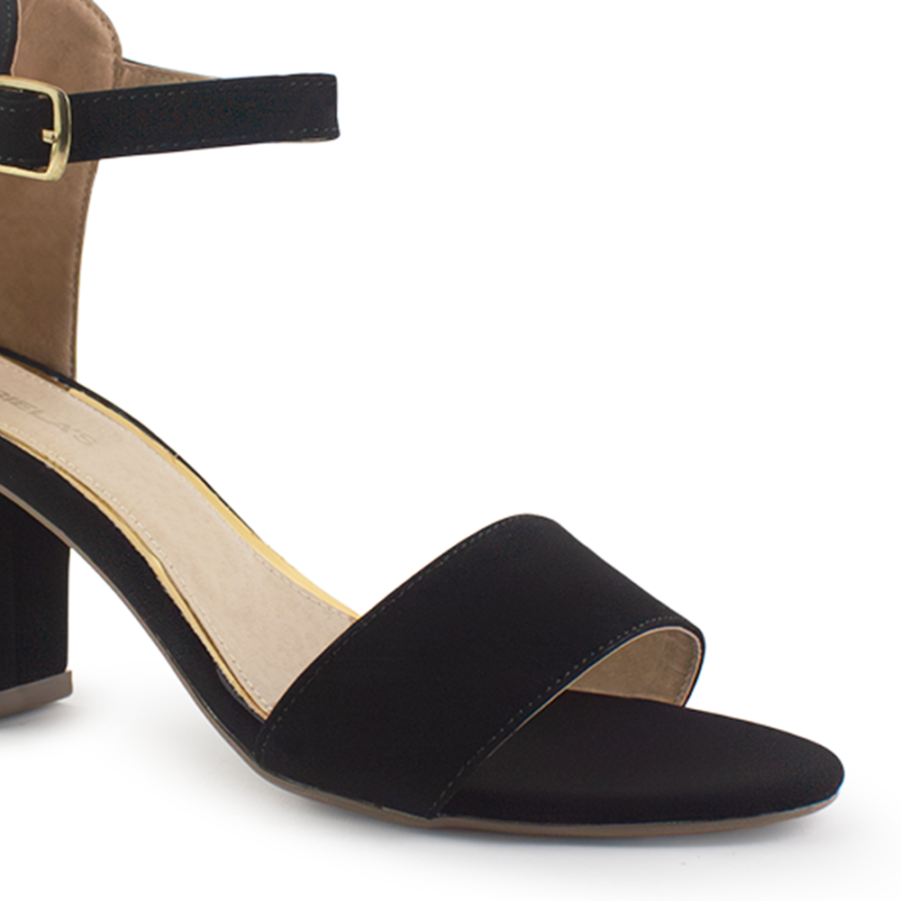 Zapatilla Negro Dama Tacón Bajo Cuadrado Casual Pulsera Ajuste 460425