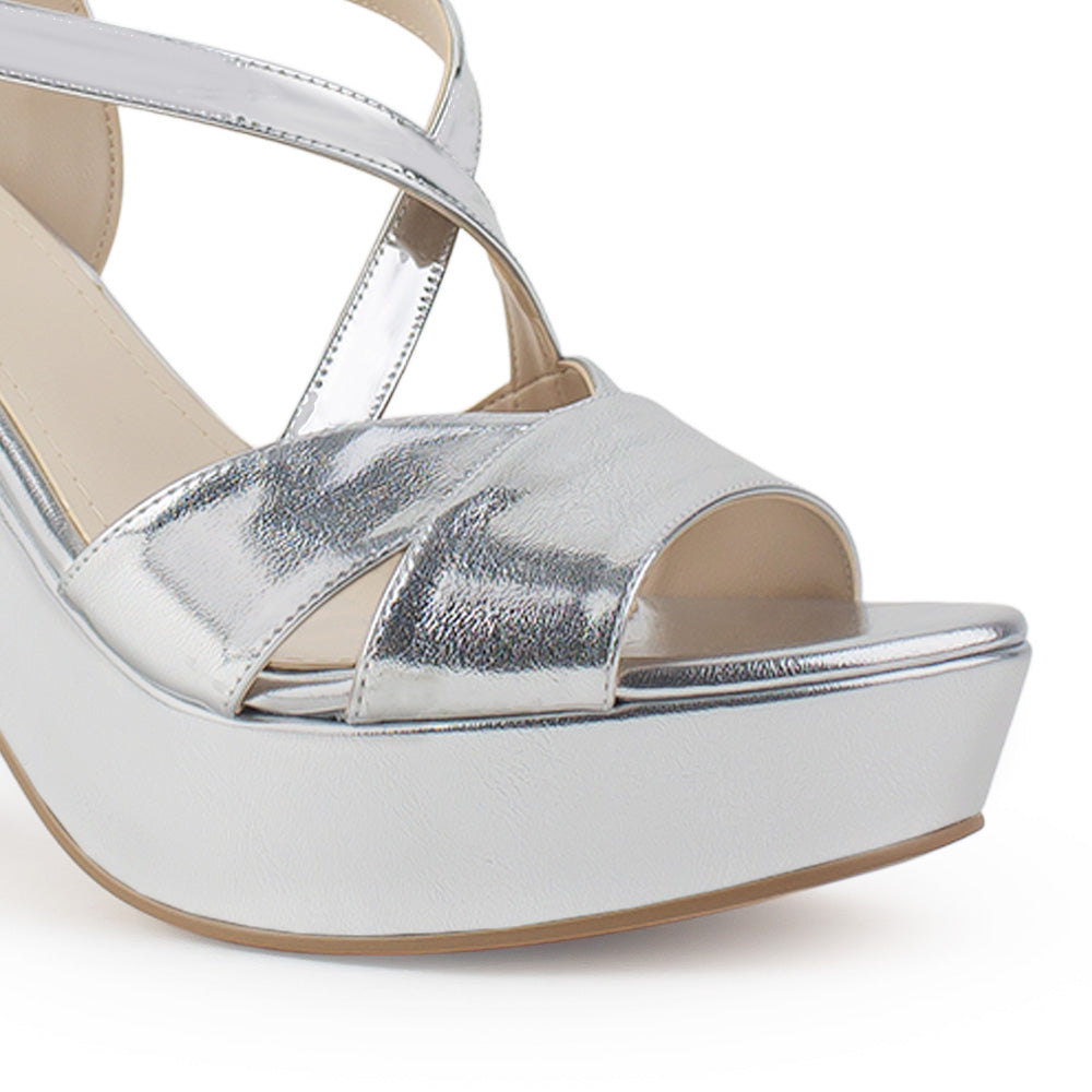 Zapatilla Plata Dama Punta Abierta Casual Tiras Cruzadas Moda 3660289