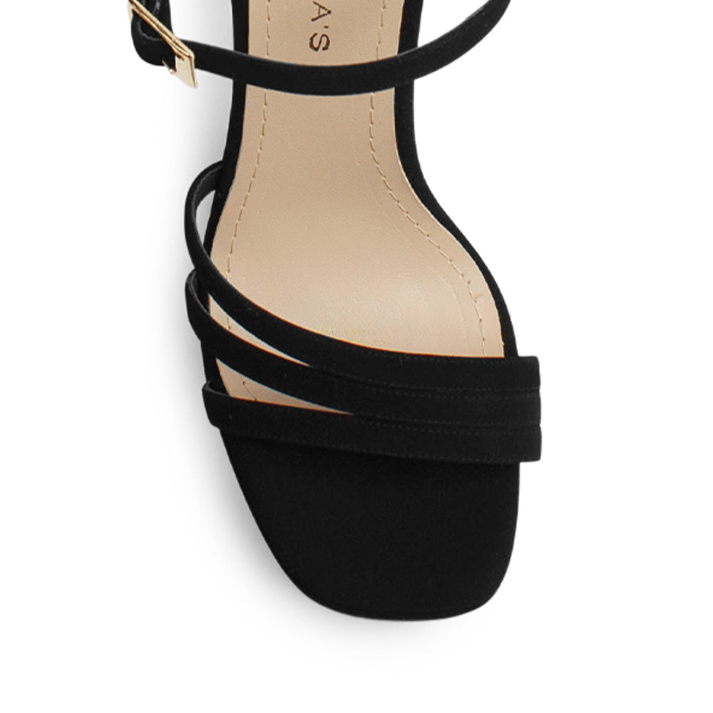 Zapatilla Negro Dama Fiesta Tiras Tacón Moda Mujer 3660398