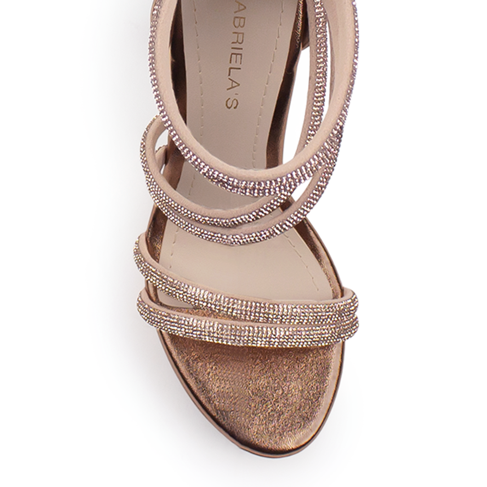 Zapatilla Oro Rosa Mujer Tiras Pedreria Tacon Delgado Mujer Casual 3660442