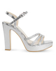 Zapatilla Plata de Fiesta Tacón Alto Diseño Sofisticado Mujer 3660444